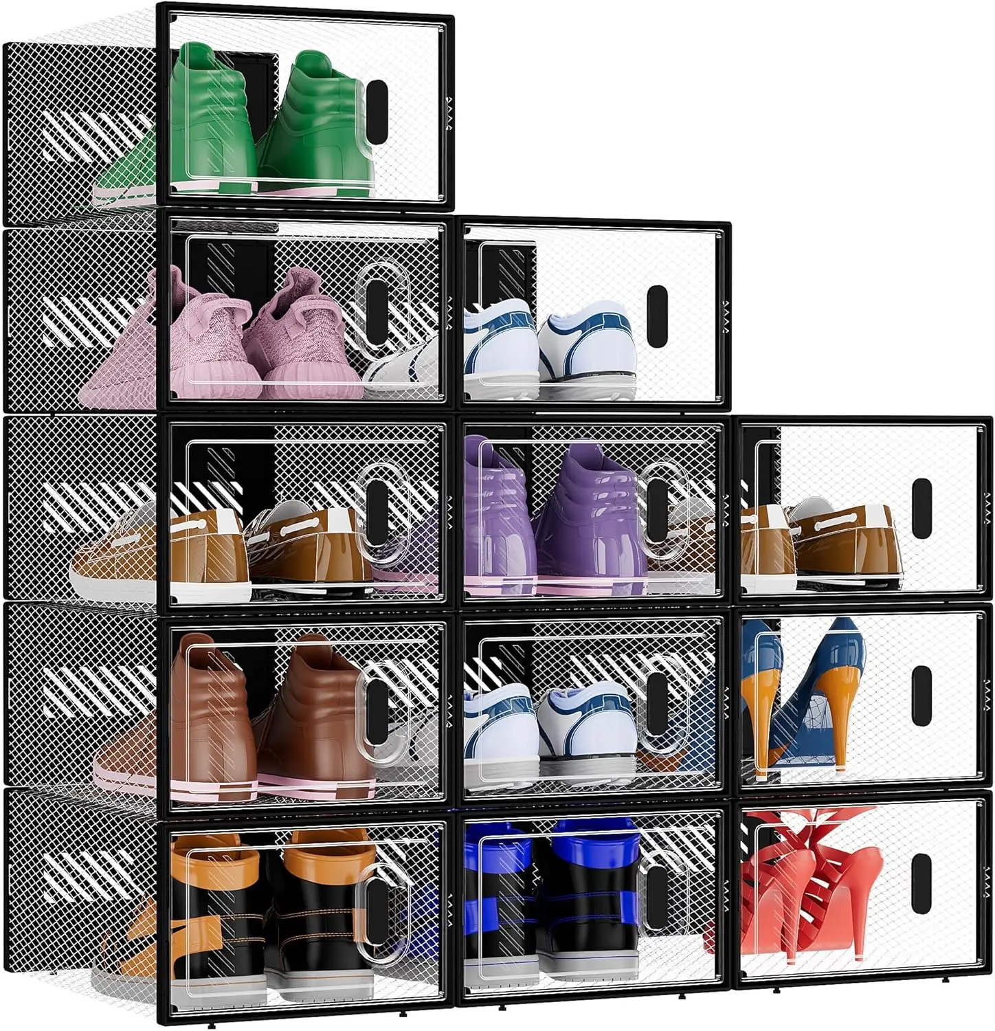 

12-Pack Clear Stackable Shoe Storage Boxes with Lids, Foldable Organizer for Sneakers & More (Large)