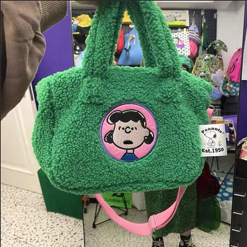 Kawaii Plush Snoopy Cartoon Bag Large Capacity Hand Shoulder Crossbody Bag Daily Travel Shopping Unisex Stylish Storage Purse