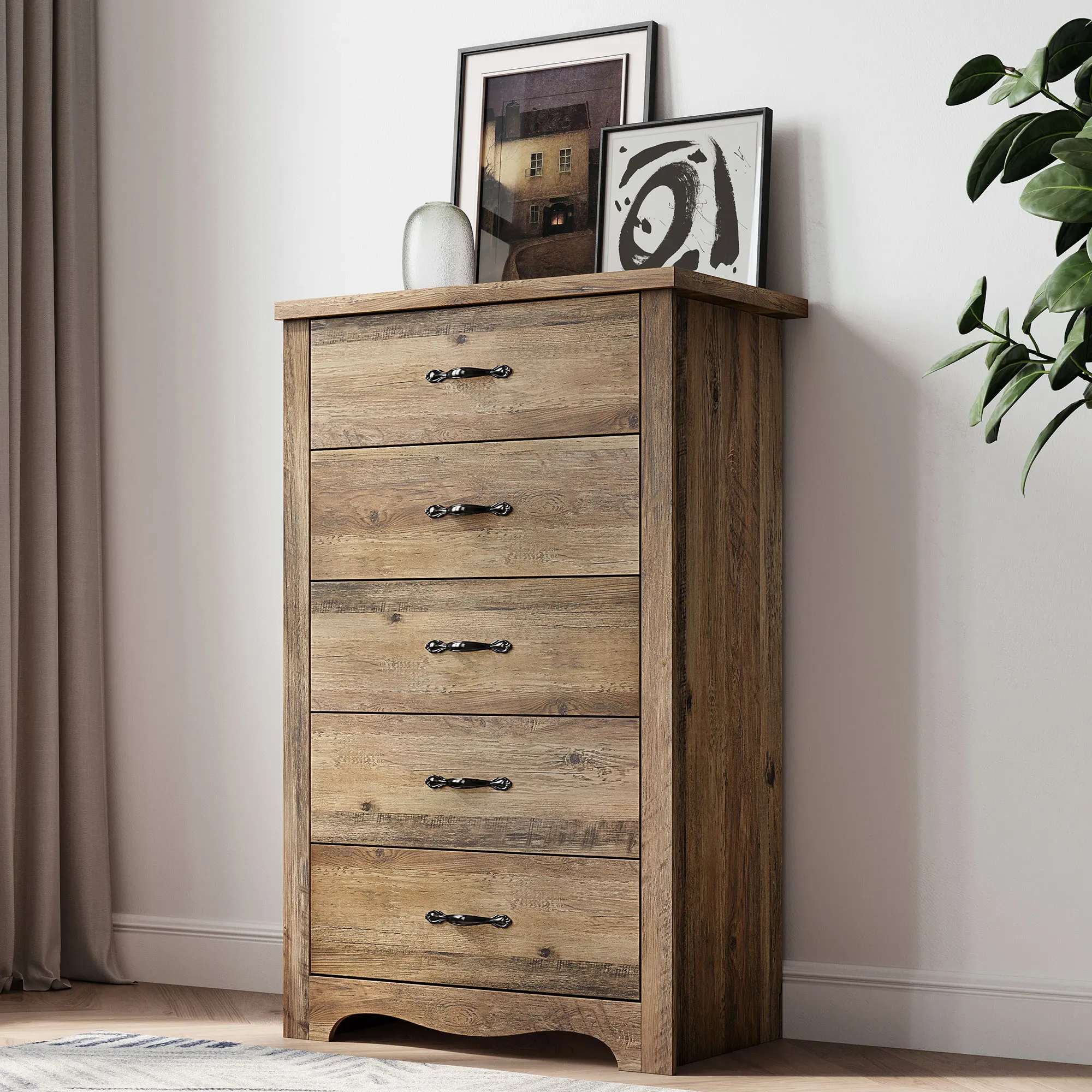 LINSY HOME 5 Drawers Dresser for Bedroom, Wood Bedroom Dresser Modern Drawer Chest, 5 Chest of Drawer, Tall Dresser Organizer