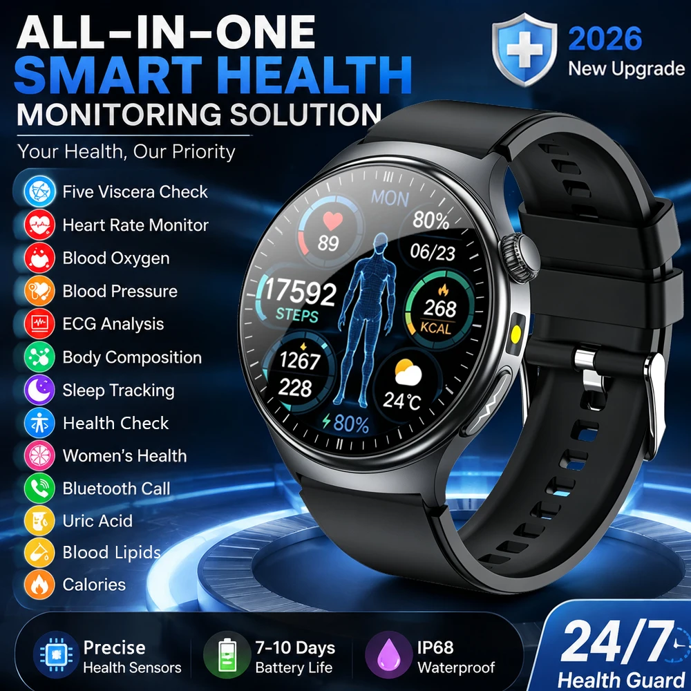 2026 Neue Herzgesundheits-Überwachungs-Smartwatch 1,43" AMOLED HD-Bildschirm EKG Herzfrequenz Blutdruck Harnsäure Gesundheits-Smartwatches für Männer und Frauen Uhr