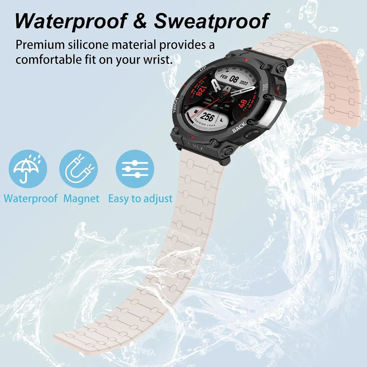 حزام سيليكون مغناطيسي لـ Huami Amazfit T-Rex 3 2 سوار رياضي حلقة معصمه لـ Amazfit T-Rex 2Ultra ساعة ذكية Correa