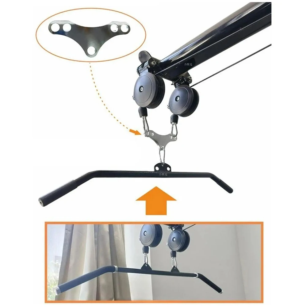 a60i]-fitness-cable-machine-pull-down-bar-with-double-to-single-adaptor-plate-spreader-bar-strength-training-equipment-black