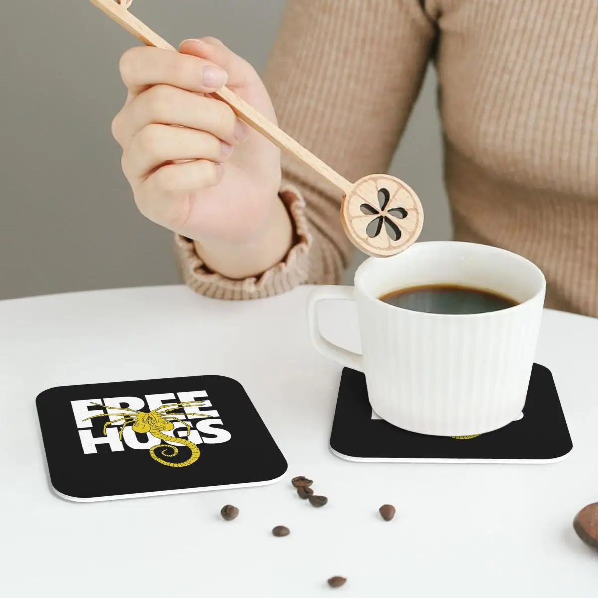 FaceHugger Alien Xenomorph Shoulder Coasters PVC Leather Placemats Non-slip Coffee Mats for Home Kitchen Dining Pads Set of 6