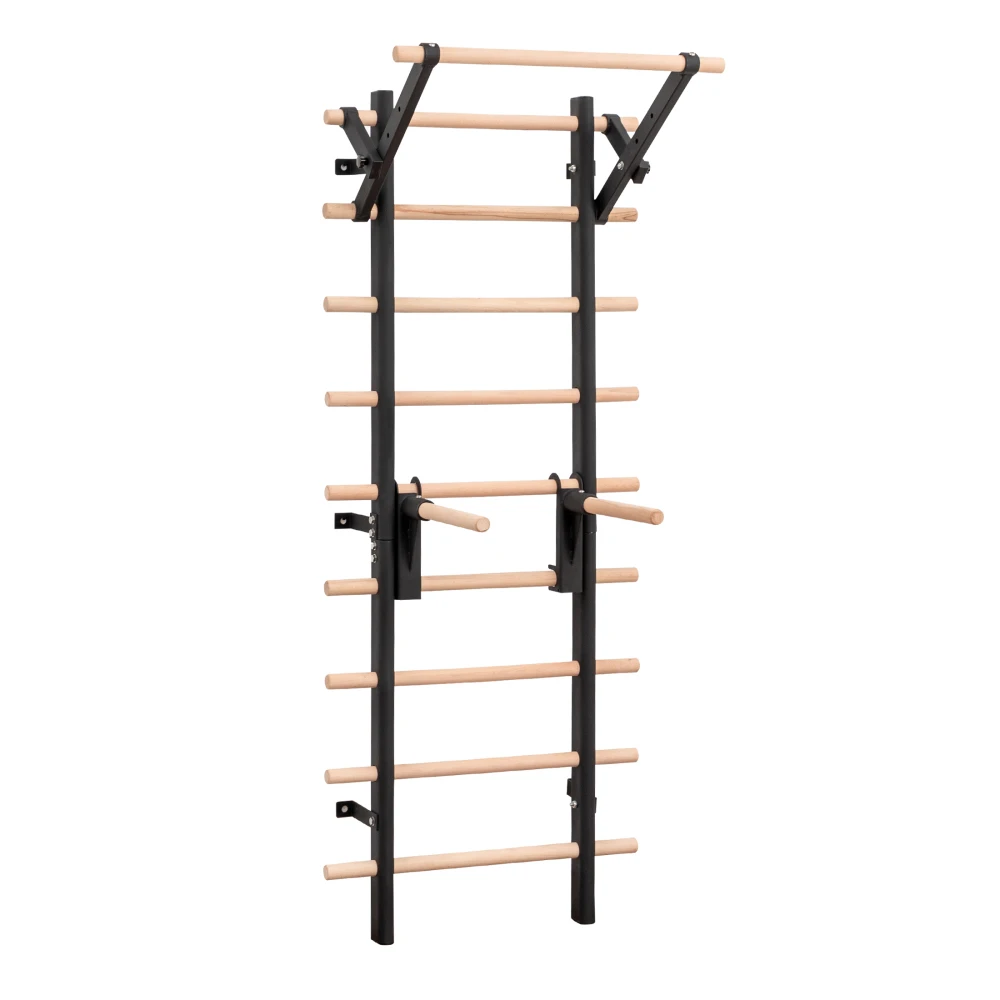 Wall Mount Swedish Ladder Home Gym Training Stall Bar with Adjustable Pull Up Dip Bars & Resistance Straps, Max 286lbs Capacity