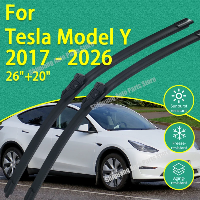 Vordere Silikonbeschichtete Scheibenwischer für Tesla Model Y 2017 - 2026 Auto-Wischer Windschutzscheiben-Wischerblätter Zubehör 2018 2019 2020