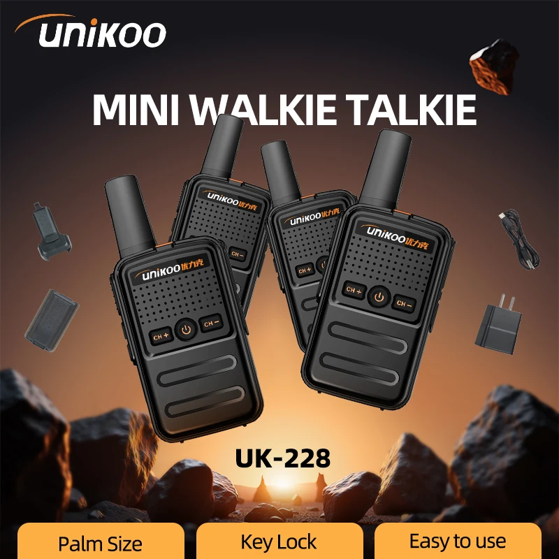 

UNIKOO UK228 Mini Walkie Talkie 4 pcs License free Portable Handheld Wireless Set Two Way Radio communicator long range Radios