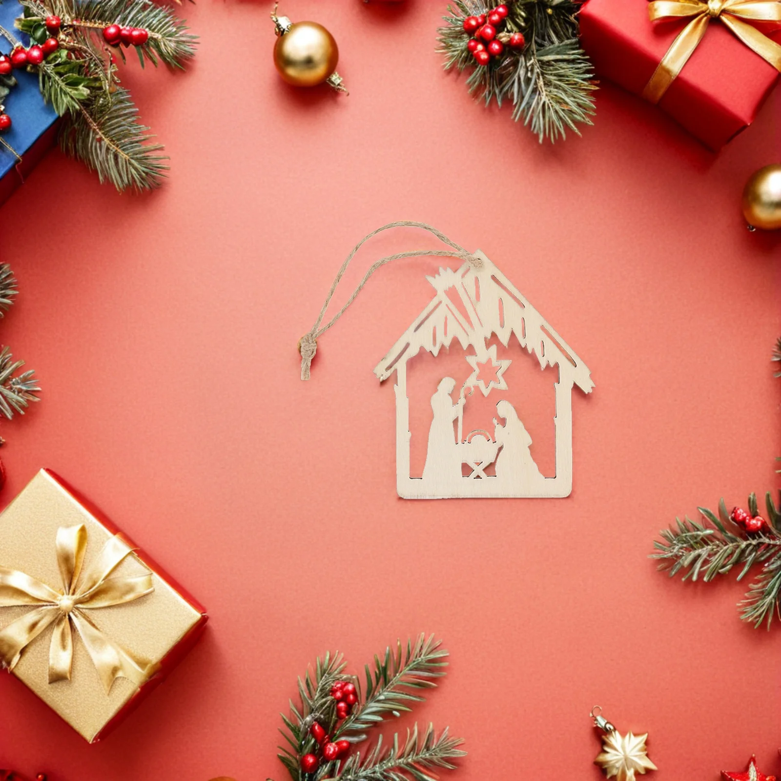 

40pcs Church Decor Hanging Ornaments Wood Nativity Scene Cutouts For Christmas Tree Religious Xmas Decor Faith Jesus Ornament