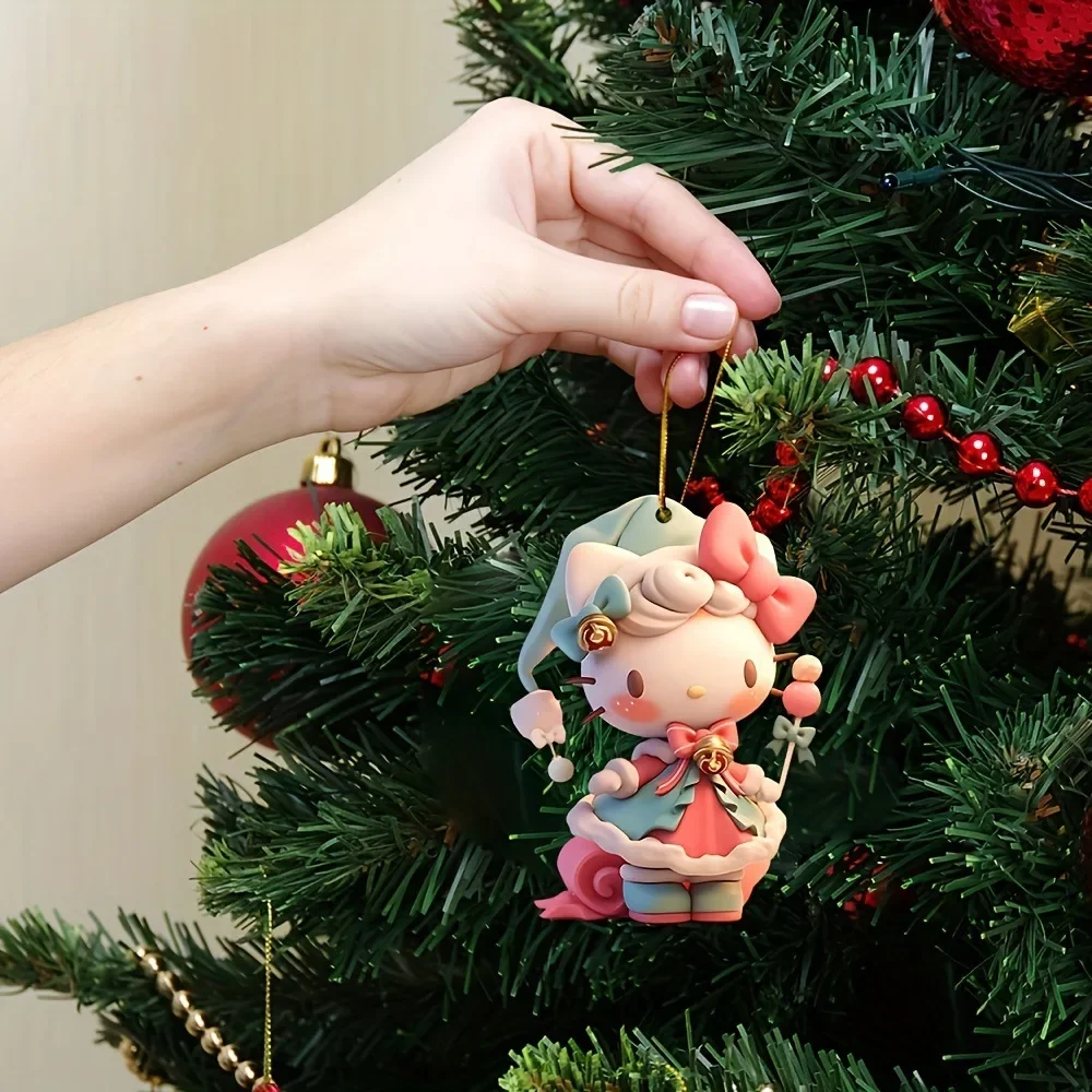 Sanrio 2D Simpatico ciondolo per albero di Natale Hellokitty Kuromi Decorazione anime Decorazioni creative per giocattoli di cartoni animati Accessori per feste