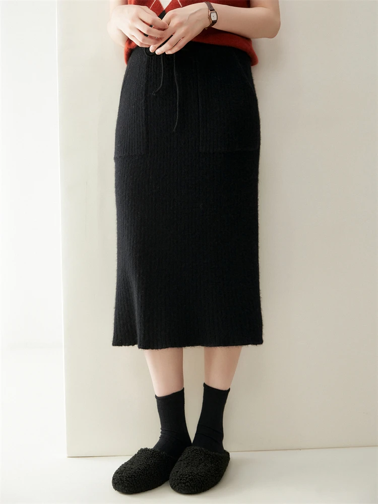 Yoyoselect 100% الكشمير التنانير النسائية الخريف الشتاء منتصف العجل طول محبوك تنورة لينة تنوعا جودة OL التنانير الملابس #5