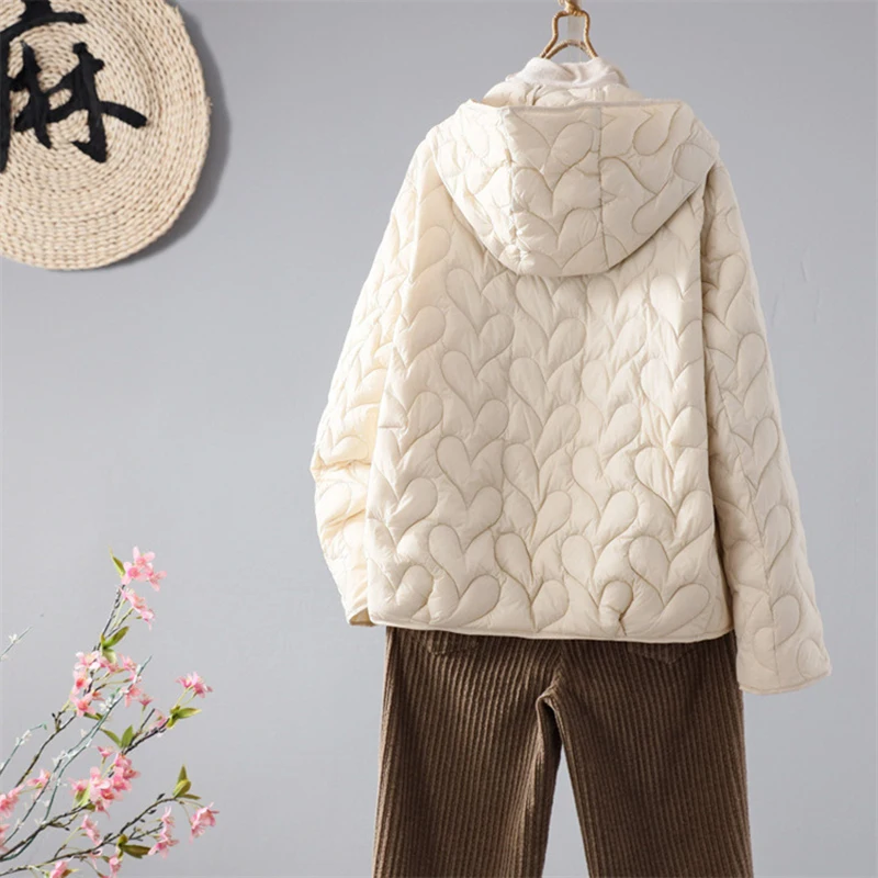 Schinteon Damen-Daunenjacke, leicht, 90 % weiße Ente, lässig, locker, Herbst-Winter-Outwear mit Kapuze, koreanischer Stil, Mantel, 2025, neu