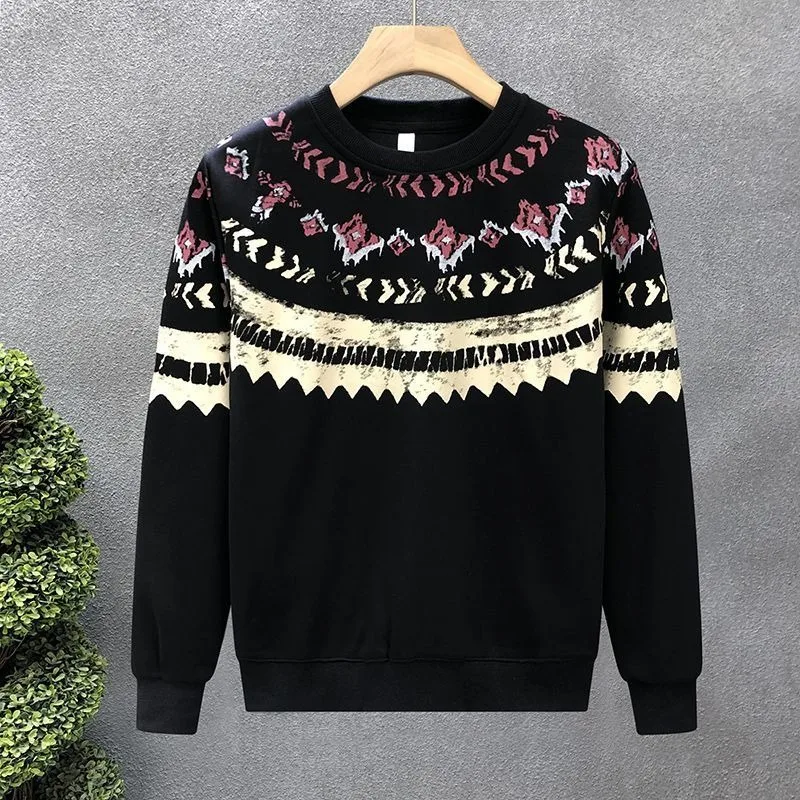 جرافيك رجل البلوز Crewneck Overfit فضفاض فاخر القطن عرق قميص الملابس صفقات S الدافئة الأبيض جولة الرقبة بلوزات للرجال