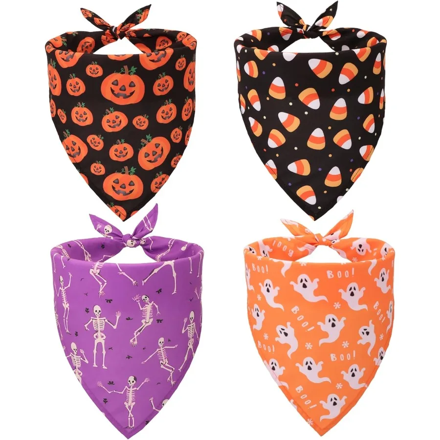 

4 упаковки, шарф для собаки на Хэллоуин, тыква, призрак, шарф для собаки, нагрудник для домашних животных, бандажи на Хэллоуин, аксессуары для костюмов для средних и больших собак, больших