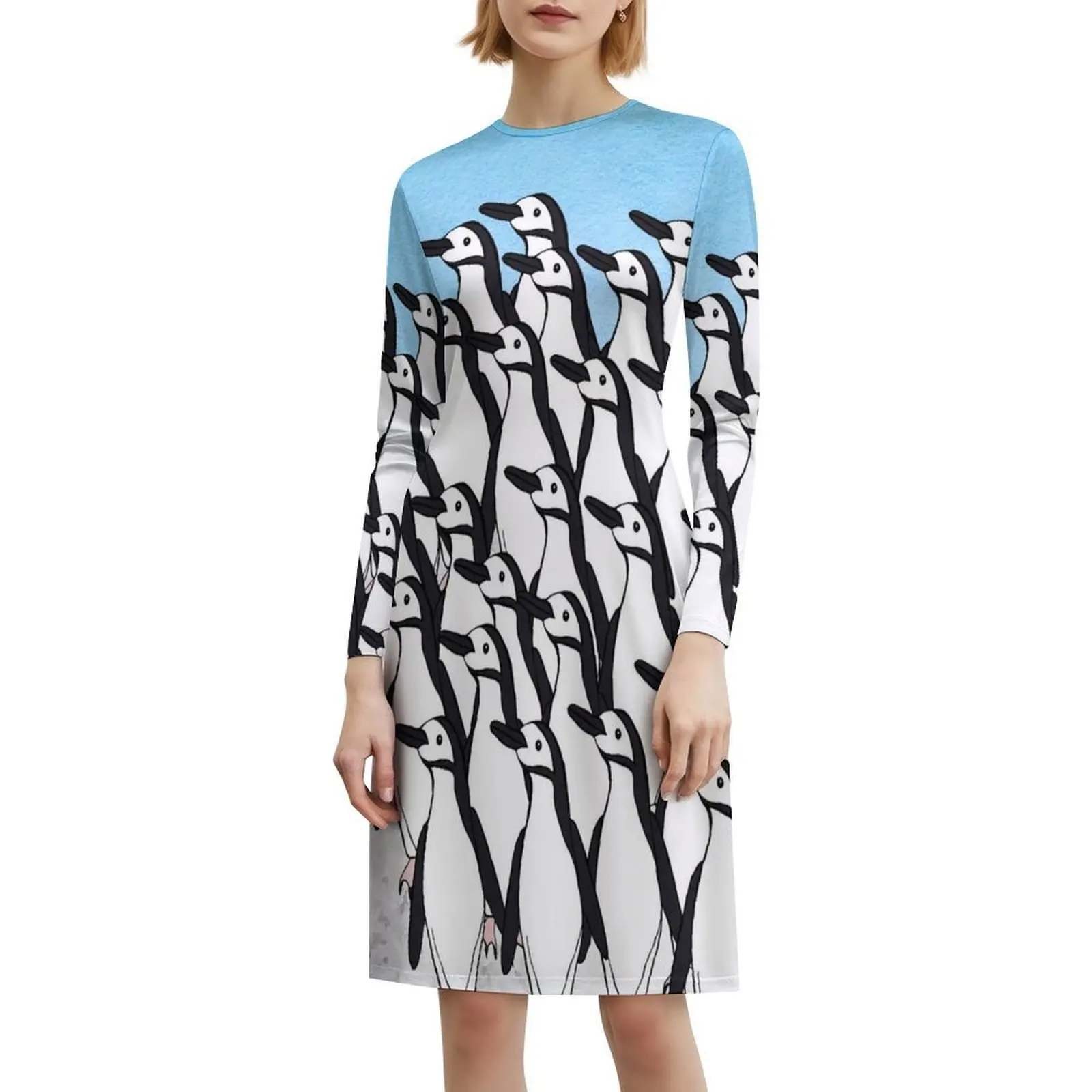 Penguins Colony Boho فستان أنيق أنيق على الشاطئ لحفلات الزفاف ثوب Penguin Penguins Nature Wildlife فستان سهرة للنساء