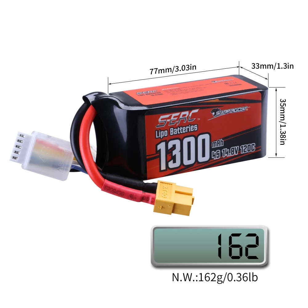 SUNPADOW 4S 14.8V Lipo batteria 1100mAh 1300mAh 1500mAh 120C con spina XT60 per RC FPV elicottero aereo Drone Quadcopter Hobby