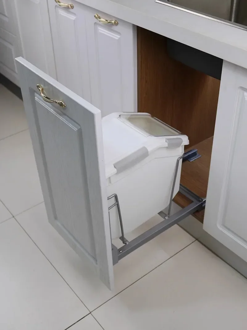 

Kitchen Cabinet Hidden Embedded Rice Storage Box Pull Basket Damped Rail Pull Out Cabinet Built-in Sealed Rice Bucket