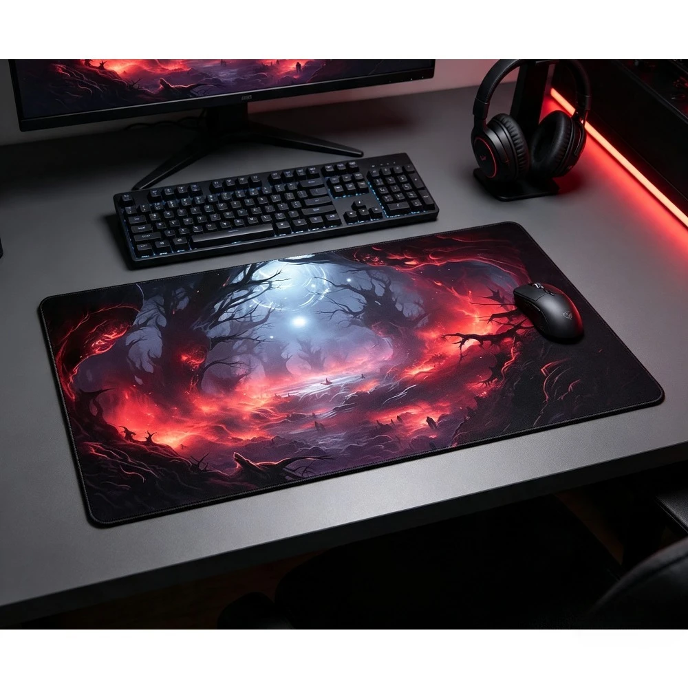 Chinese Ink Landscape Pattern Play Mat Durable Office Deskpad Parties Gathering Card Game Mat Non-slip Keyboard PC Game MousePad