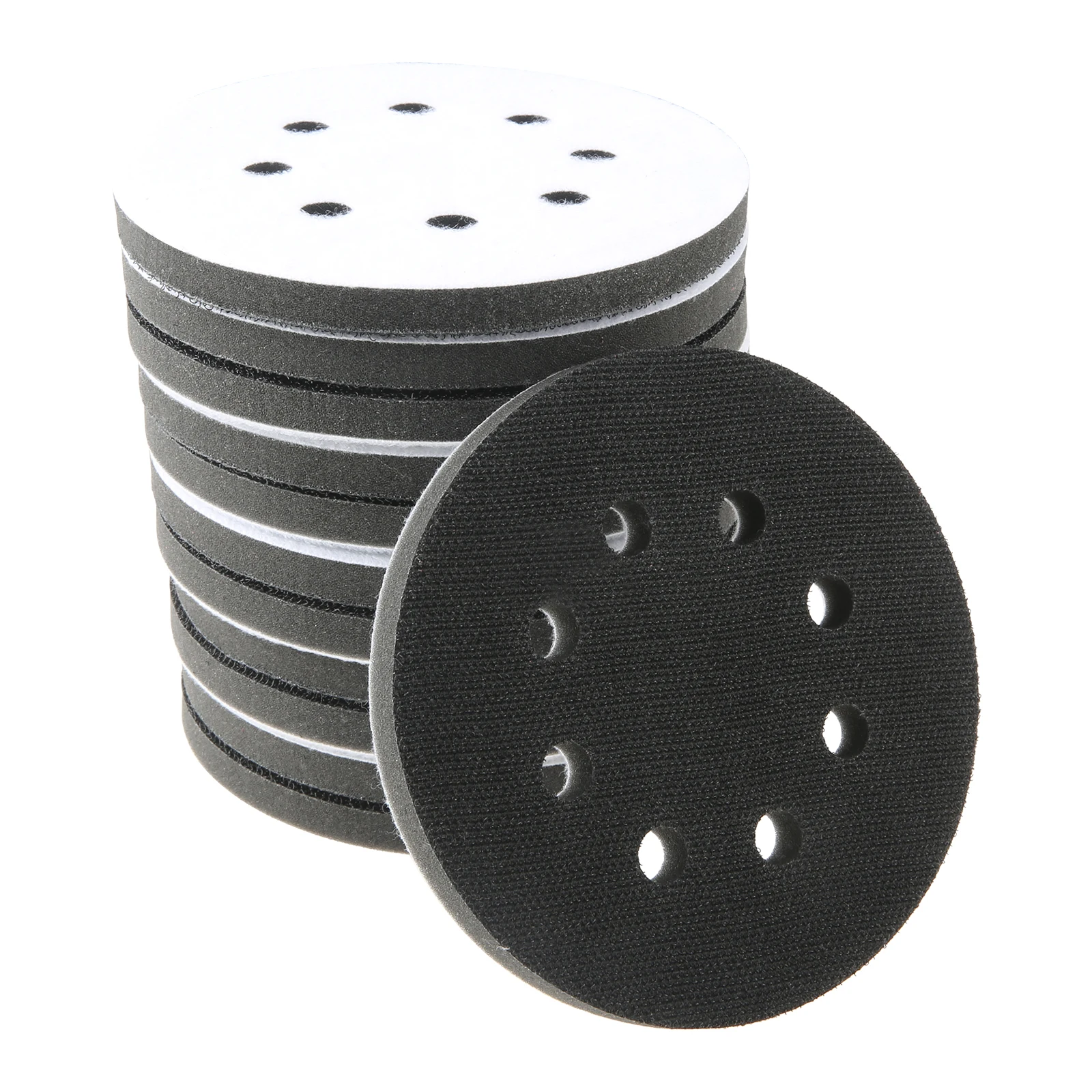 12pcs 5 Inch 8 Hole Foam Sanding Pads Hook and Loop Soft-Density Foam Cushion Buffer Backing Pad for Sander Sanding Buffing Disc