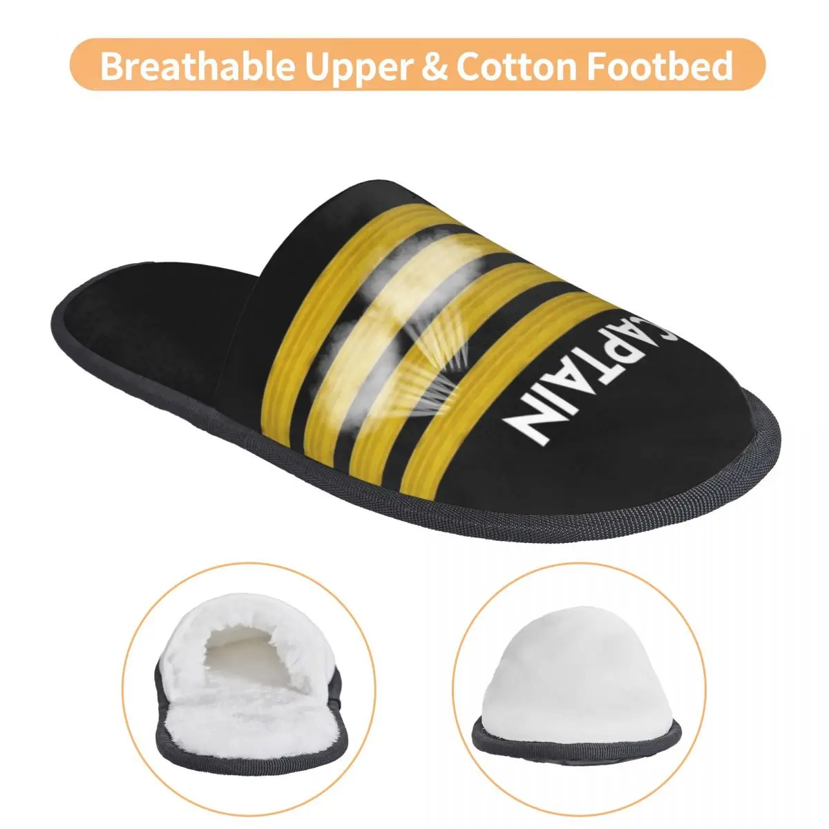 Custom Captain Stripes Epaulettes Memory Foam Slippers Women Cozy Warm Aviation Airplane Pilot House Slippers