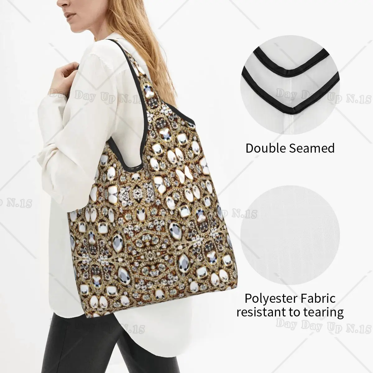 Fashion Jewelry Gemstone Silver Crystal Shopping Tote Bags Portable Glitter Rhinestones Diamonds Groceries Shopper Shoulder Bag