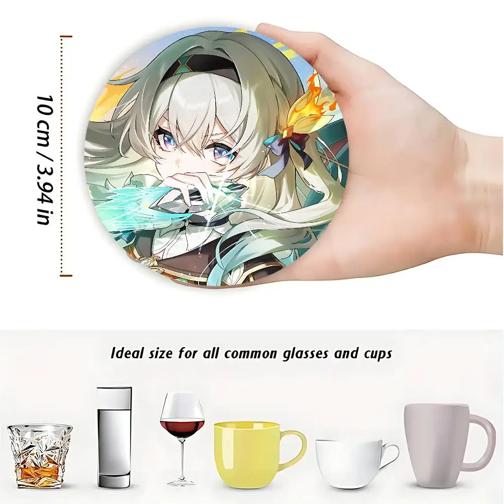 H-Honkai Star Rail Game Firefly Wooden Coasters  10cm Round Cosplay Fans Collect Friends Gifts