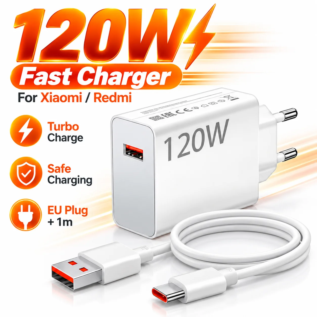 120W 6A USB Type C Turbo Fast Charger Cable for Xiaomi 14 13 12 11 Redmi Note 14 13 12T 11T Pro POCO X6 X5 X4 F5 F4