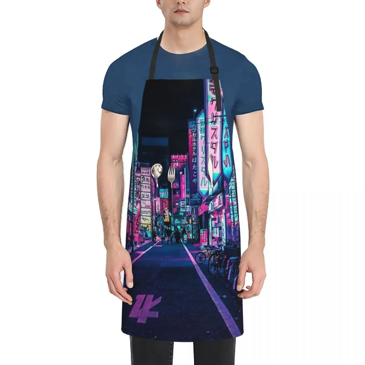 

Tokyo - A Neon Wonderland Fashion Dacron Kitchen Apron for Women Men Pinafore Cleaning Tools Custom Apron Birthday Gift