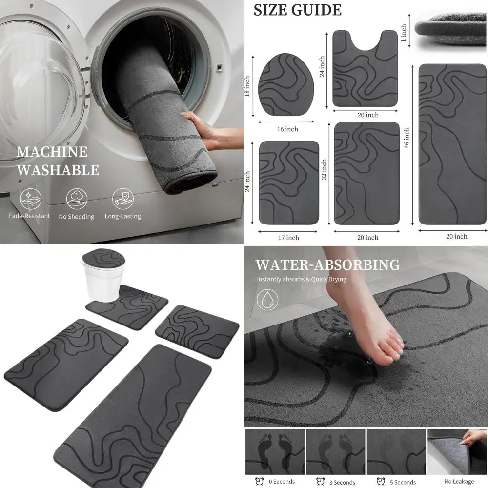 

Набор из 5 ультрамягких впитывающих ковриков для ванной - 1 толстый, нескользящий, моющийся коврик для ванной, душа и джакузи, аксессуар для домашнего декора