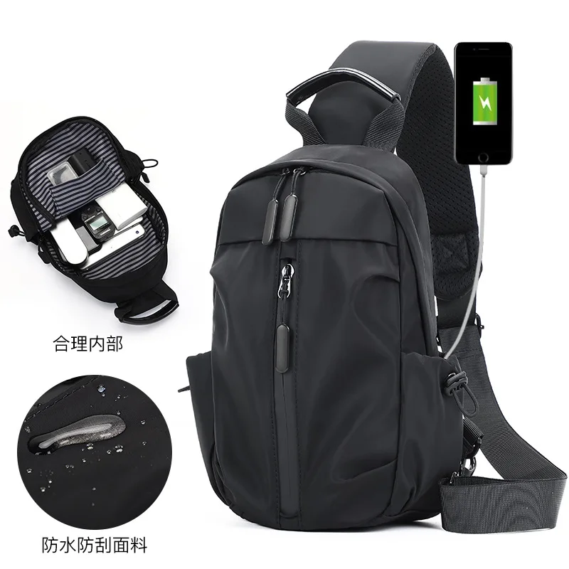Hot Sale Simple Foreign Trade Men's Outdoor Casual Wear-resistant Crossbody Bag USB Charging Multi-functional Chest Bag