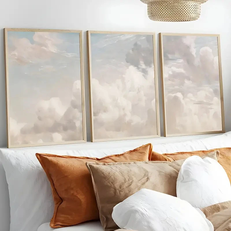 

3pcs/Set Retro Sky Clouds Canvas Art Printing Bedroom Living Room Coffee Shop, Scandinavian Nordic Style, Modern Home Decoration