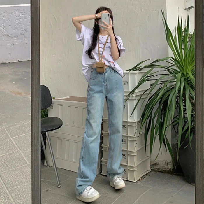 Autumn White Jeans Women Wide Leg Pants Mom Femme Y2K Jeans Bermuda Woman Trousers Clothing Pantalones