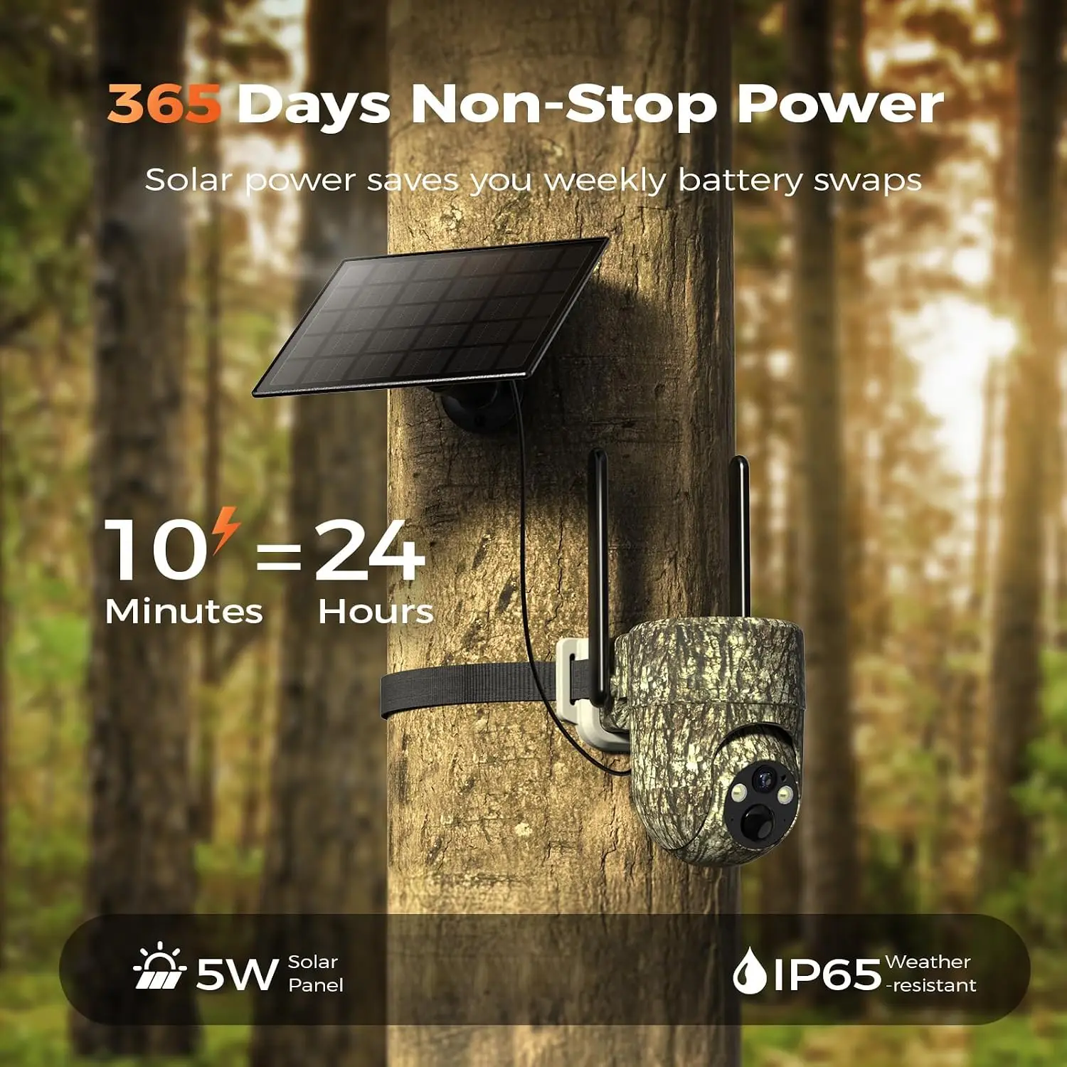 4G LTE Cellular Trail Camera 2-Pack, 360° Panoramic Live View, Built-in SIM Card, PIR Motion Activated, 2K Night Vision, Solar Powered, IP65 Weatherproof, No WiFi Needed, Camouflage Security Camera - view 6