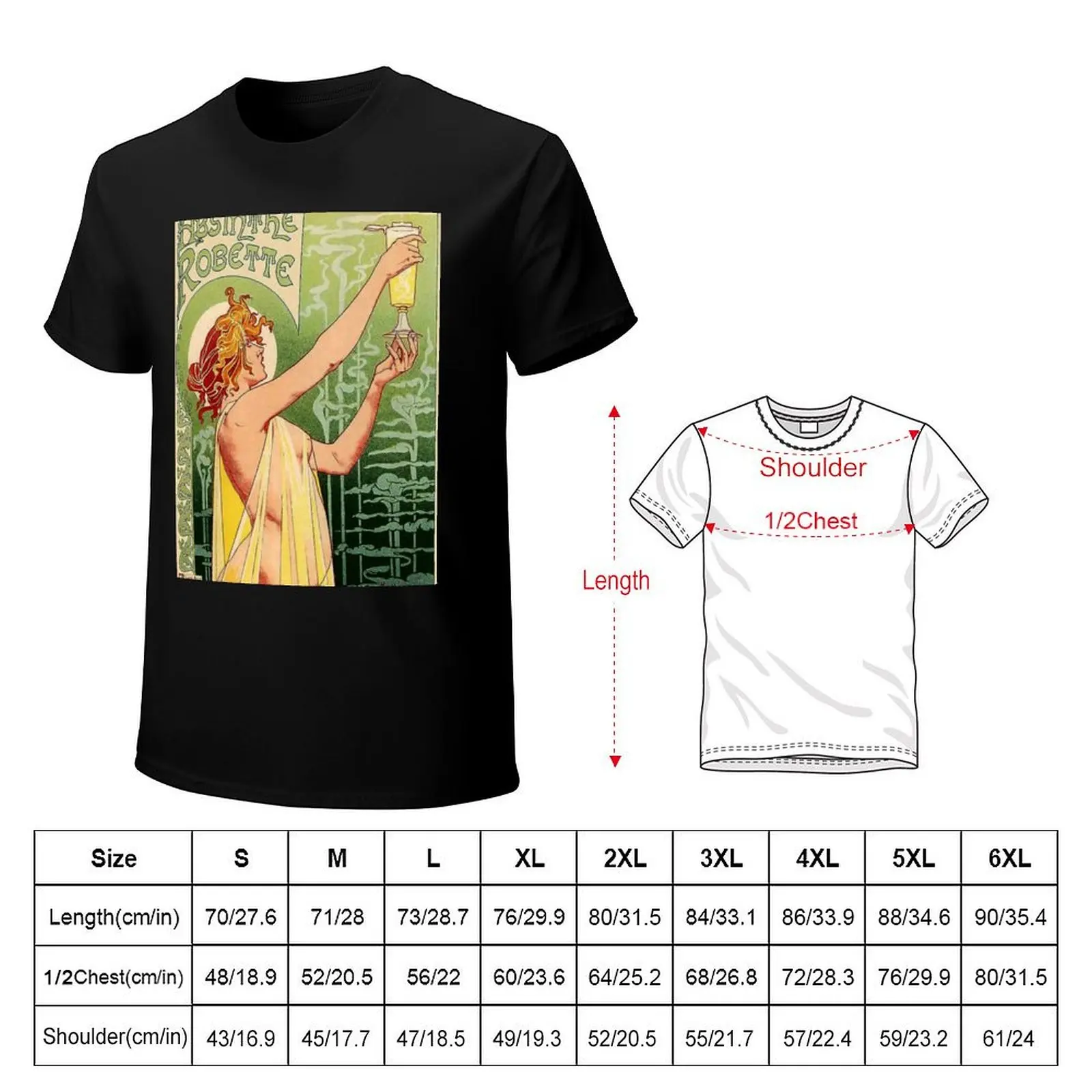 Alphonse Mucha, Absinthe Robette Vintage Alcohol Art Advert T-Shirt Breathable Basic Cotton T-Shirt