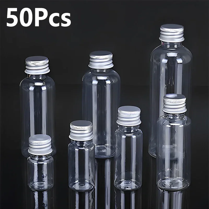 50Pcs 5-100ml Empty Plastic Bottle With Aluminum Screw Lid Refillable Cream Sample Bottle Portable Lotion Container For Travel