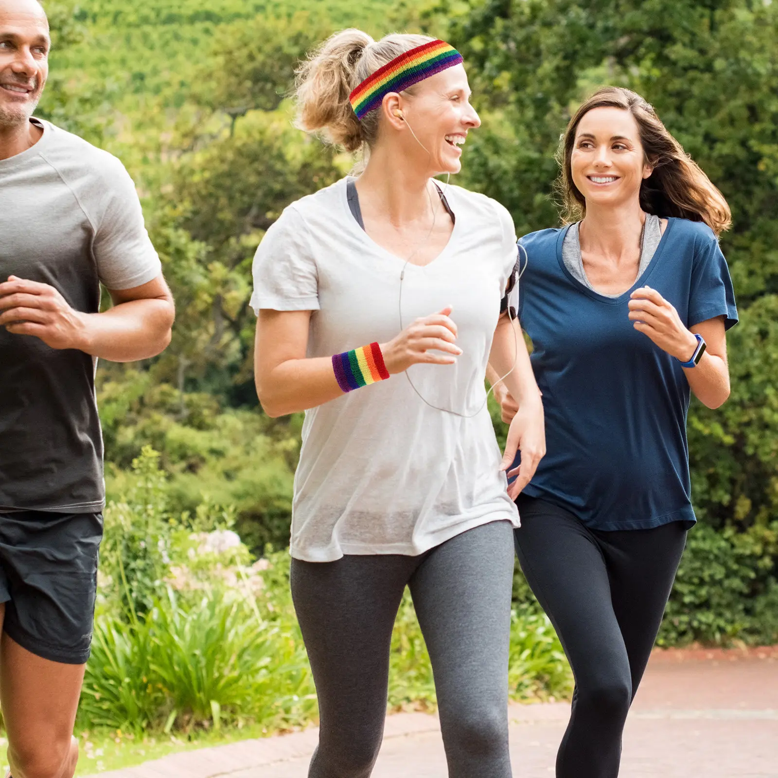 

1Set Rainbow Sweatband Headband Wristband Set Polyester Sports Fitness Accessories Multipurpose Sweat Absorbent Bands for Yoga