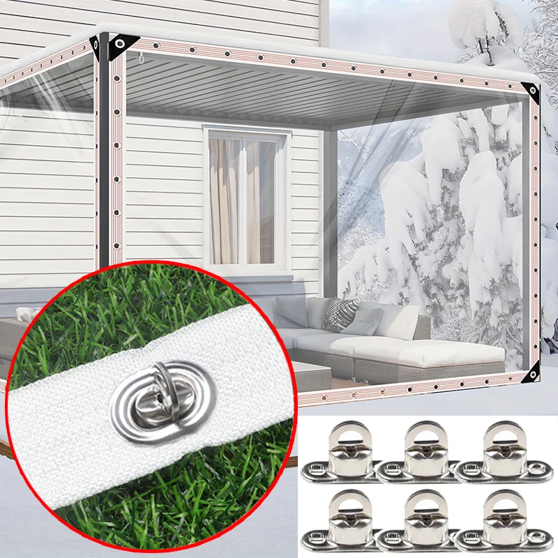 مشمع شفاف للفناء الخارجي مع أقفال ملتوية عريشة شتوية شفافة شفافة من خلال شاشة مقاومة للرياح من القماش المشمع البلاستيكي الشفاف شديد التحمل