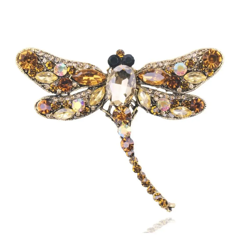 Vintage Crystal Dragonfly Brooches Pin for Women Large Insect Brooch Fashion Dress Coat Collar Pin Jewelry