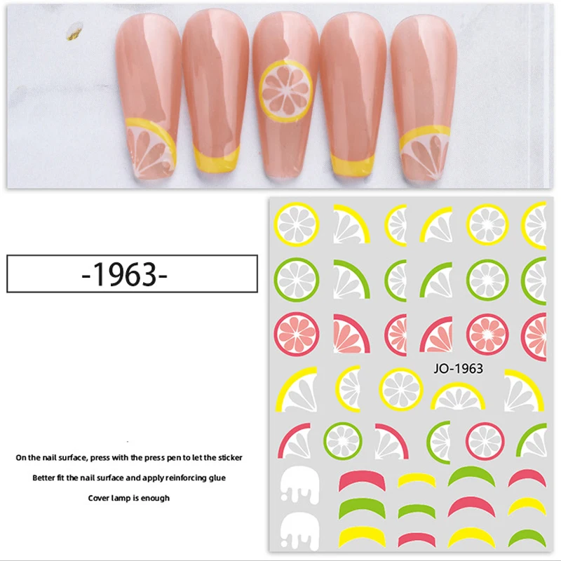 Lime Lemon 3D Nail Art Stickers Decals Adhesive Slider Summer Juicy Fruits Nail Pattern DIY Manicure Decorations