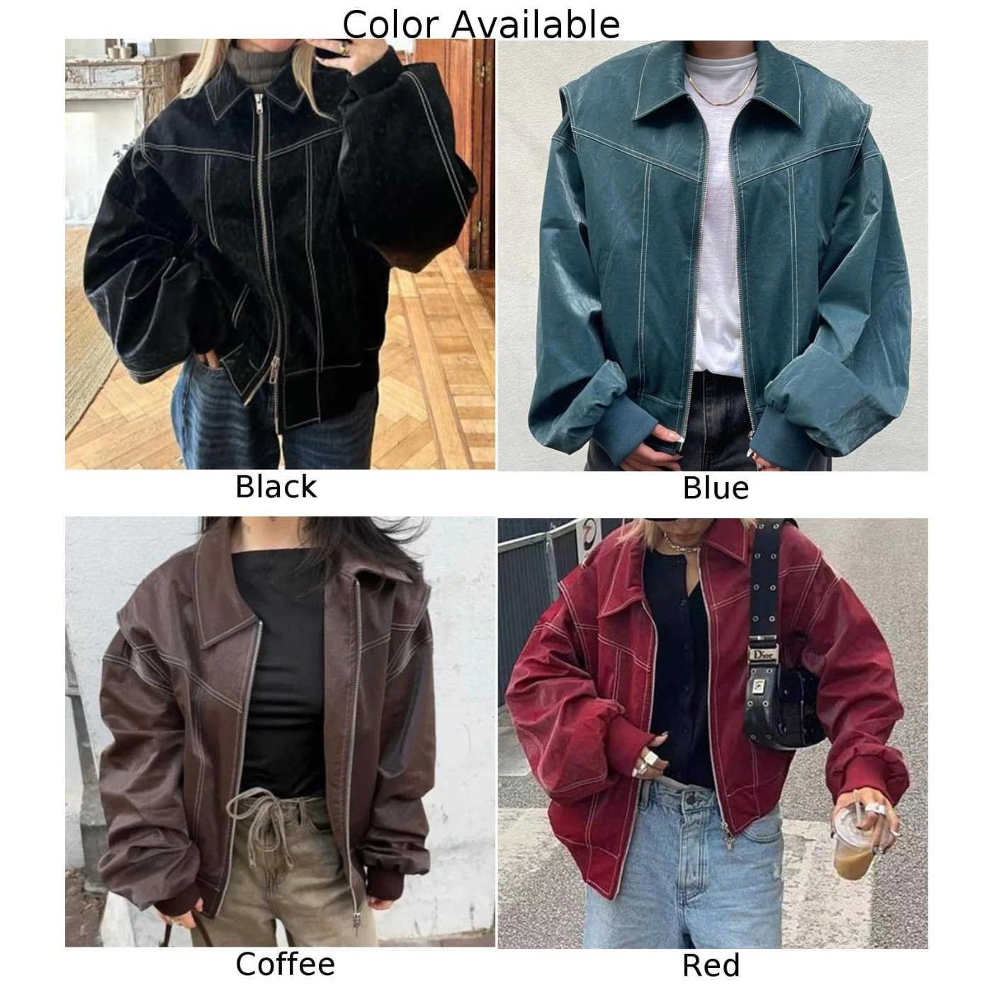 Chaquetas geniales de solapa recortadas empalmadas de cuero PU de otoño para mujer abrigos Vintage de moda