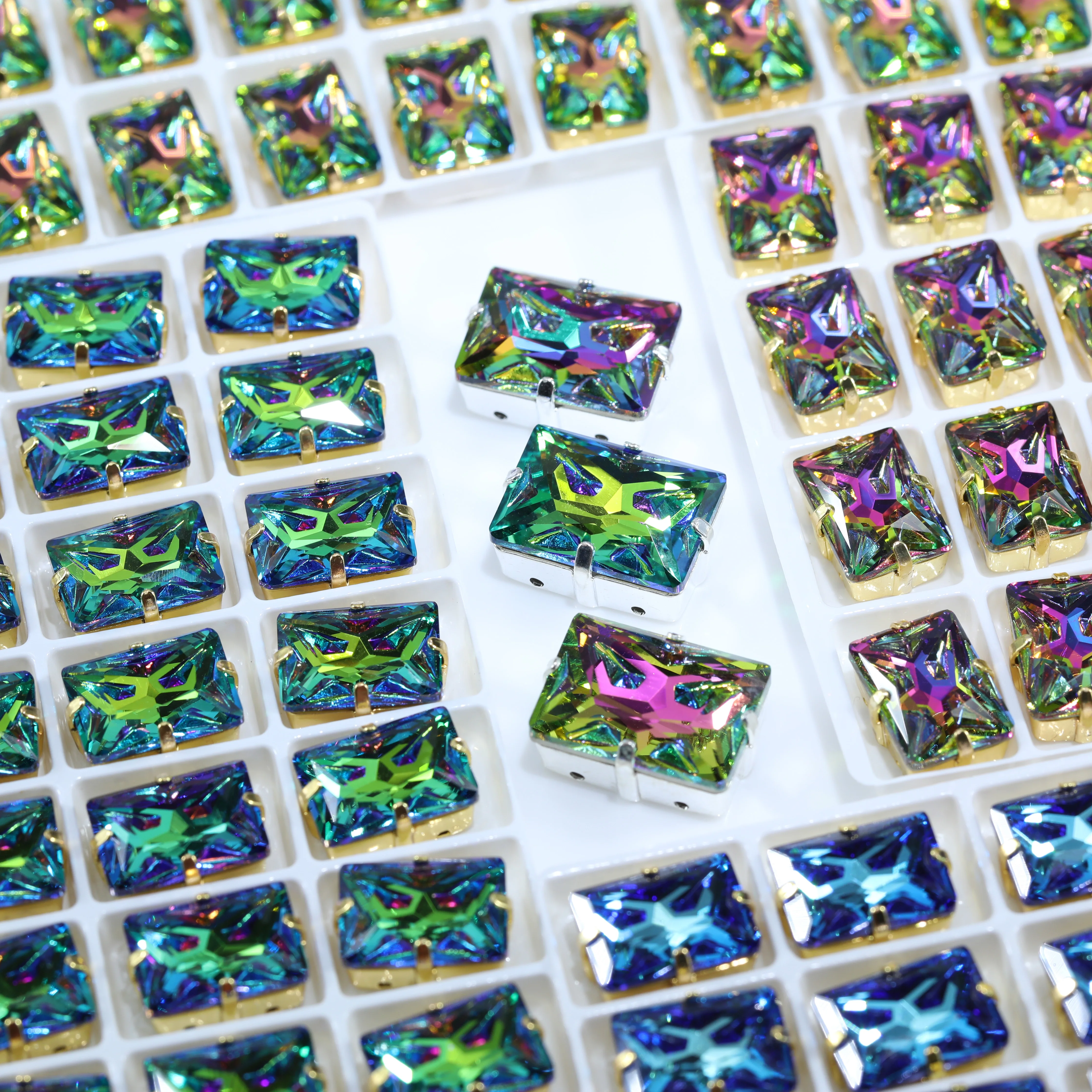 Meteorite-Serie Rechteckige Quadratische Aufnähbare Krallensteine Glänzende Glas-Strasssteine DIY Abendkleidung Taschenverzierung – Detail 4