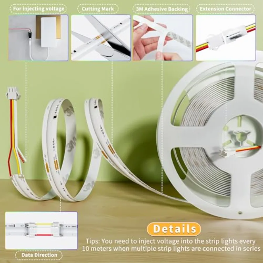 RGB Smart IC COB LED Strip Light Addressable/7.5m, UL-Listed DC24V Color Flowing Strip Light Multicolor Flexible Tape Lights fo - view 6