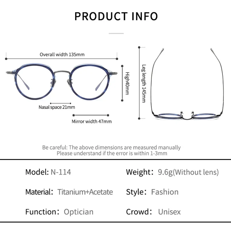 BLMUSA 초경량 순수 티타늄 처방 안경, 광변색 근시 원시 안경, 블루라이트 방지 맞춤형 안경