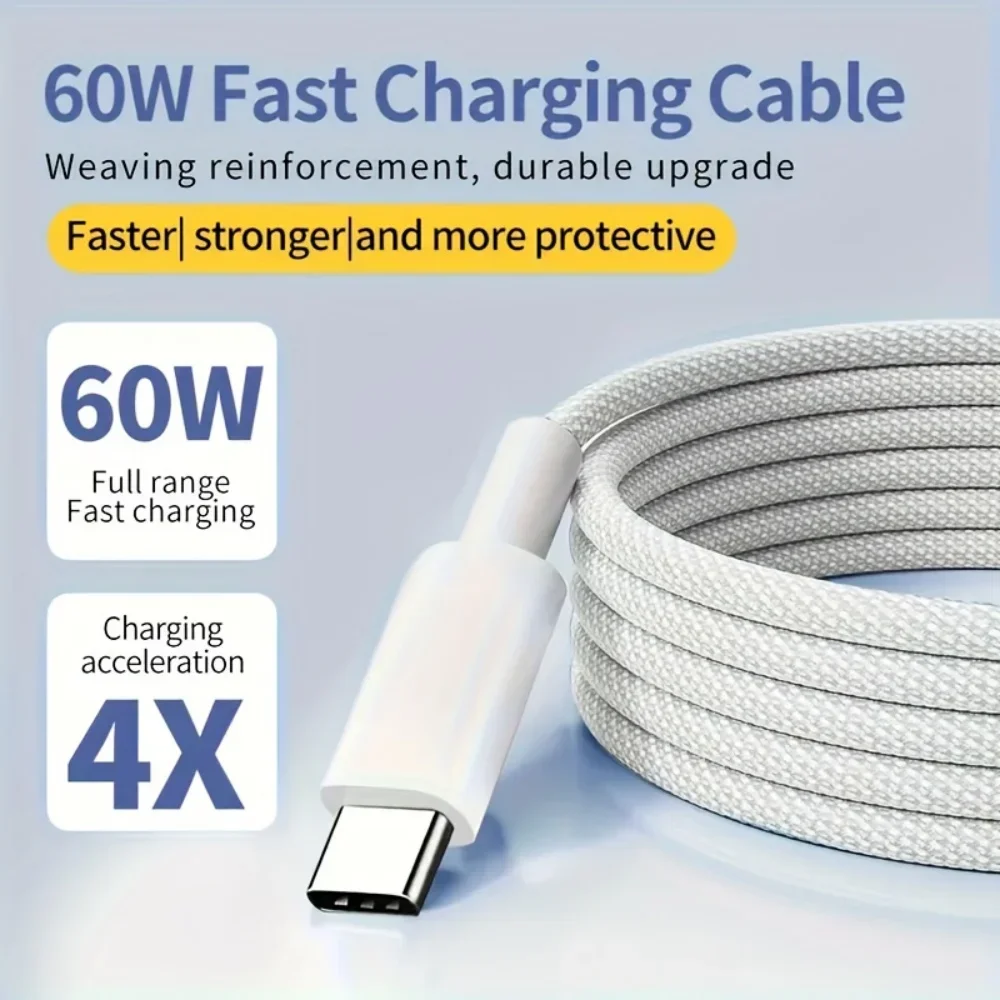 PD 60W USB C Cable 6A Type C To Type C Phone Charger Cable Fast Charging For iPhone 16 15 Pro Max Samsung Quick Charge Data Cord