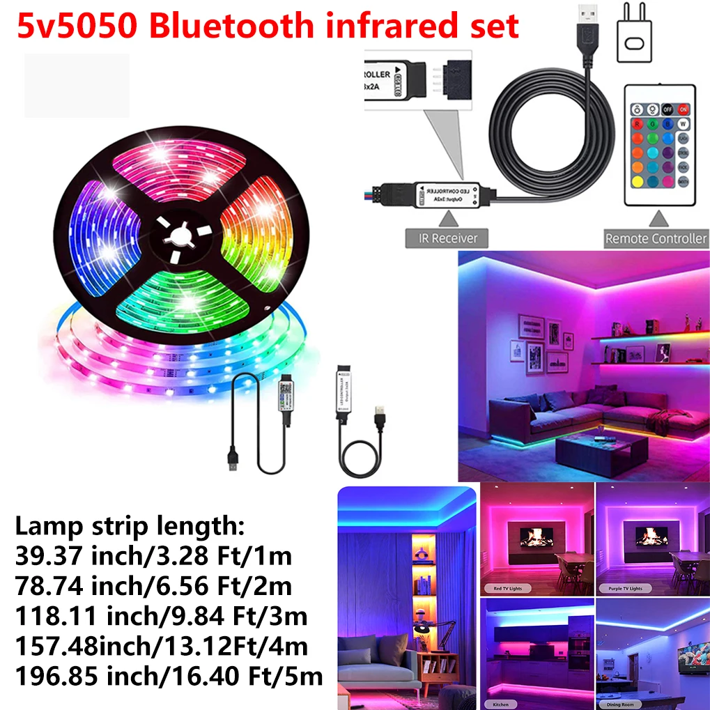 RGB LED strip light/TV light with remote control, music synchronization color variable and flexible, suitable for party home dec