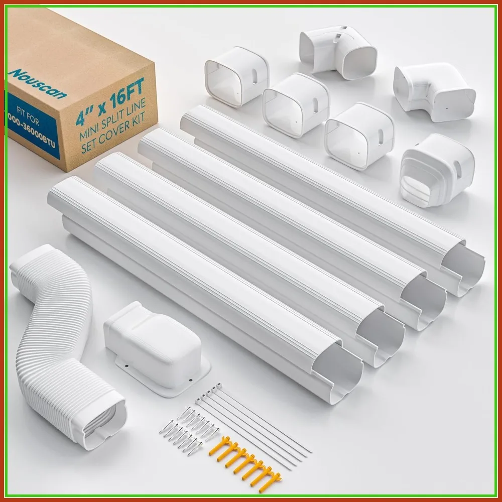 

16Ft Mini Split Line Set Cover Kit with Flexible Duct, Paintable AC Line Hide for Air Conditioner, HVAC, White