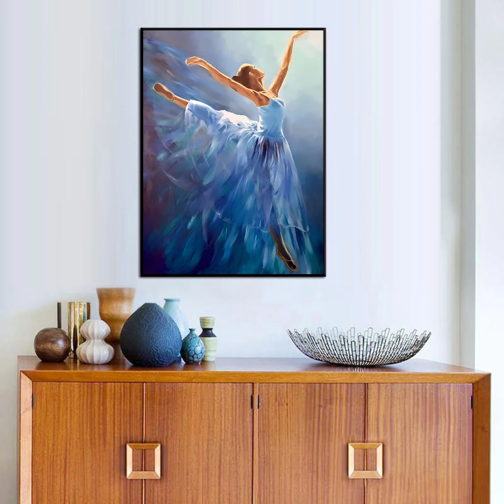 

Blue Ballet Girl Painting Print, Modern Wall Art, Canvas Poster, Abstract Dance Picture for Living Room, Home Decor Cuadros