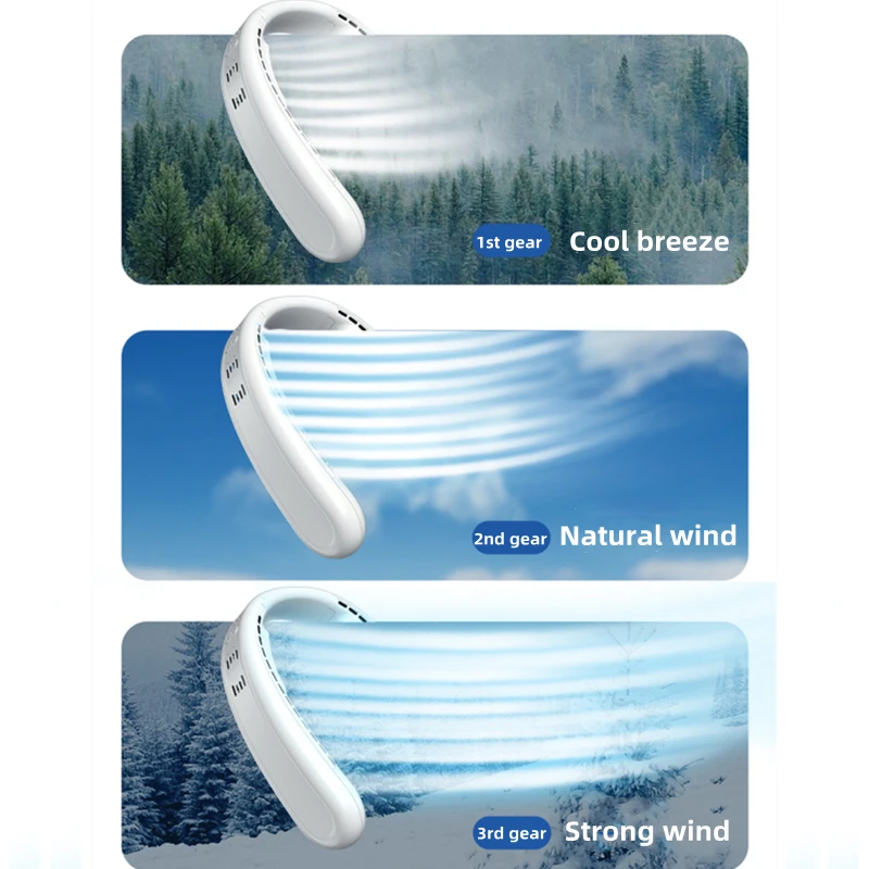 아웃도어 휴대용 목걸이 선풍기, USB 충전, 4000mAh 배터리, 음소거, 스포츠, 리프리스 선풍기, 에어 쿨러, 전기 급속 냉각기, 3 단 속도