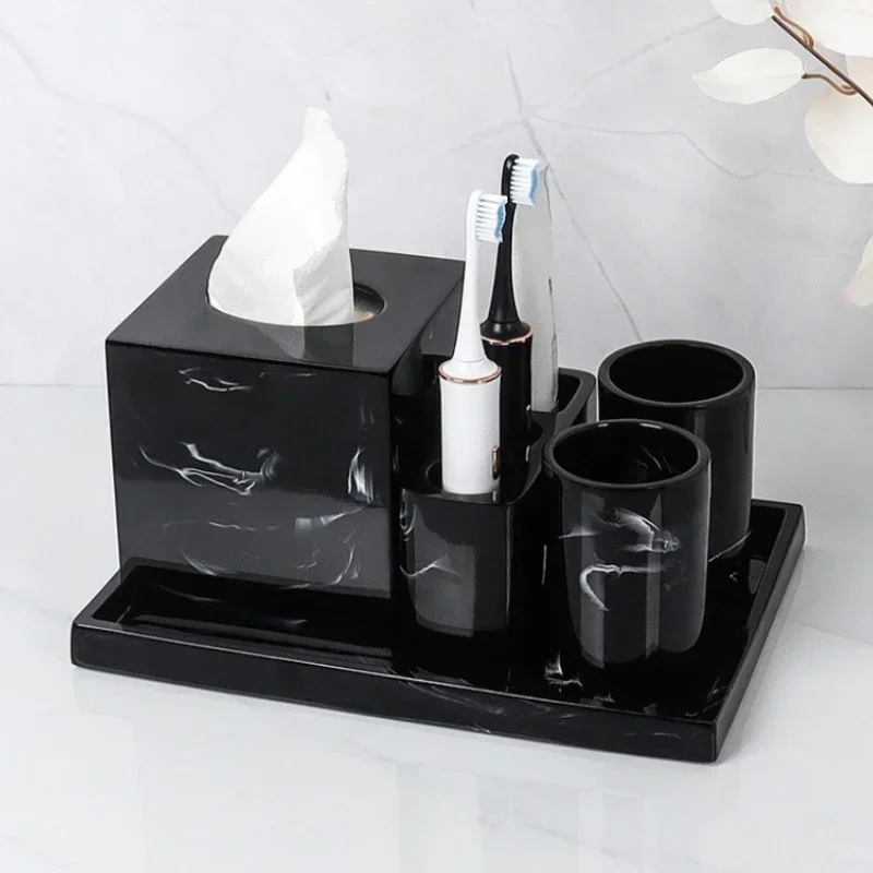 1pc Black Ink Wash Resin Toiletries Toothbrush Holder Ornament Gargle Cup Household Storage Tray Hotel Bathroom Accessories