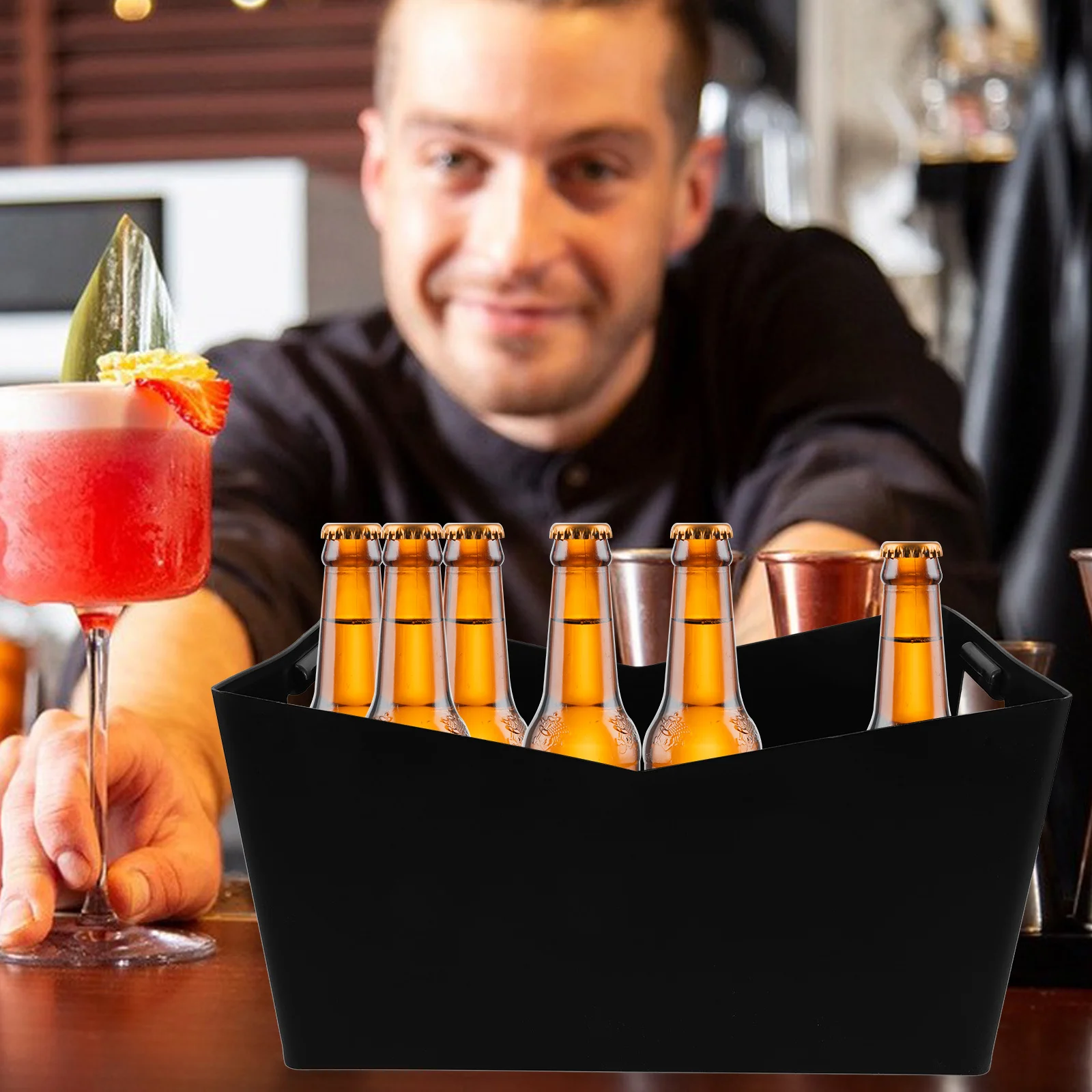 

Ice Cube Bucket V Type Plastic Container for Parties Bars Ktv Sturdy Structure Keeps Drinks Cold Reusable Beer Bucket