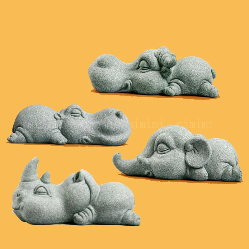 Imagem -02 - Ornamento de Concreto Molde de Silicone Pradaria Animal dos Desenhos Animados Crocodilo Rinoceronte Elefante Búfalo Hipopótamo Tanque de Peixes Formas de Decoração de Cimento