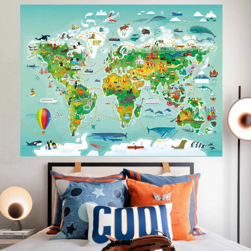 VIKAMA Vintage World Map Tapestry Ocean Ship Compass Wall Hanging Aesthetic Living Room Bedroom Polyester Decor
